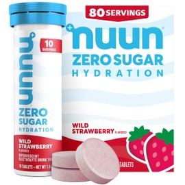 Nuun Zero Sugar Hydration Electrolyte Tablets - Sodium, Potassium, Chloride, Calcium, Magnesium, Light & Delicious Fruit Flavors, No Sugar, Gluten Free, Vegan, Wild Strawberry (80 Servings Total)