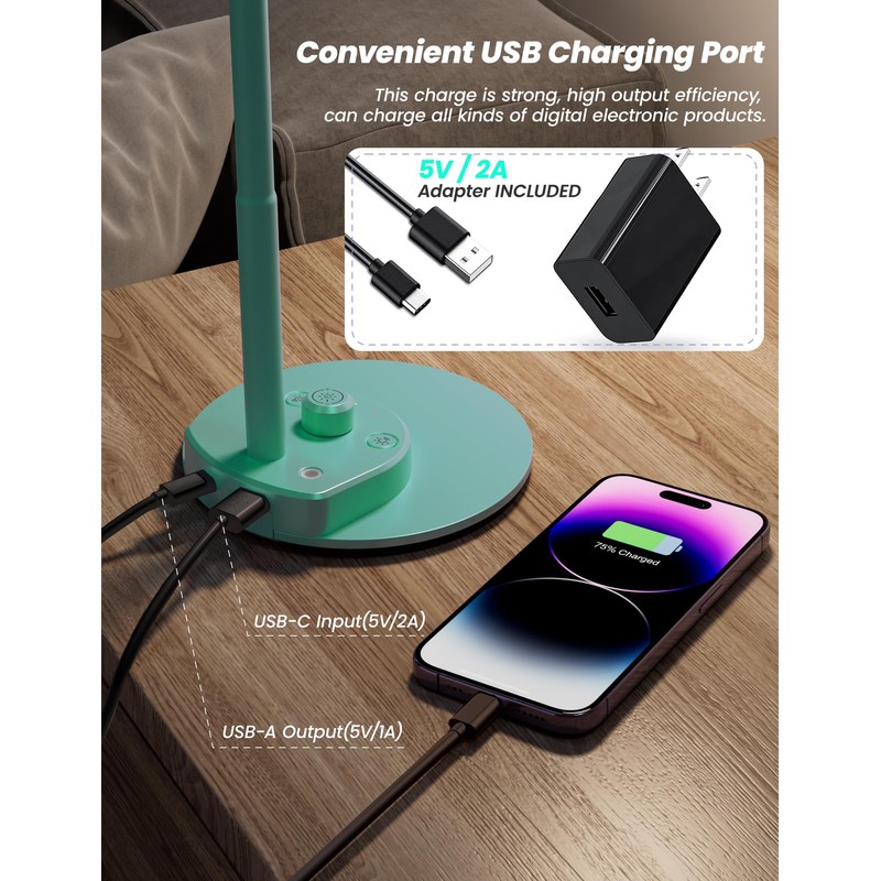 BOHON LED Desk Lamp with USB Charging Port, 3 Color