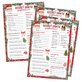 Secret Santa Questionnaire Forms, 25 Christmas Wish List White Elephant Gift Ideas, Holiday Activity Party Favors, Christmas Gift Exchange Favorites Survey for Coworkers, Teachers, Families, Friends
