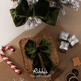 Ribbli Moss Green Velvet Wired Ribbon 1.5 Inch Velvet with Satin Christmas Ribbon for Gift Wrapping Christmas Tree Decoration Crafts Wreaths Supplies-Continuous 10 Yards