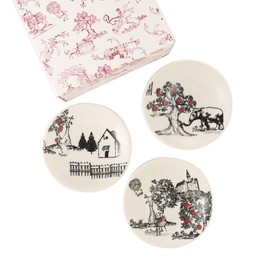 Afternoon Tea Living JF98 Dessert Plates, Set of 3 Mini Plates in Special Box/gobe Stamp White