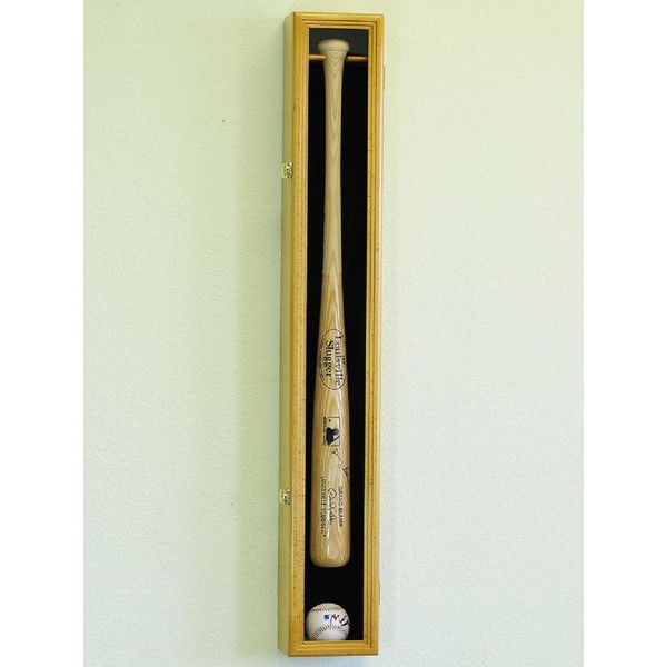 1 Baseball Bat Display Case Rack Cabinet Holder w/UV Protection Lockable Veritical & Horizontal mounting -Oak