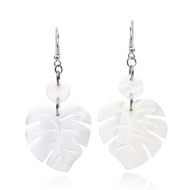 AeraVida Enchanting Nature Summer Leaf White Kabibe Shell Dangle Earrings | Boho Style Sterling Silver Dangle Earring for Women | Jewelry Gift