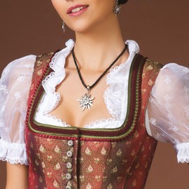 Jewellery Set Costume Necklace Cord and Rhinestone Edelweiss Earrings – Women's Cord Necklace and Costume Earrings, Dirndl Necklace Rhinestone Edelweiss for Costume Blouse, Oktoberfest, Costume