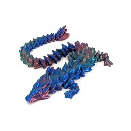 Subpoly 12" Articulated Gem Stone Dragon - New 2024 Ver - Multi Color 3D Printed Plastic Dragon Figure - Rainbow Pearlescent Colors - Interlocked Body Segments and Legs (Medium 12", Dark Rainbow)
