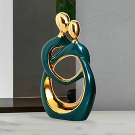 QBMYCN Couple Hugging Ceramic Statue,Modern Abstract Art Statue,Romantic Abstract Couple Sculpture,Home Decor Ceramic Statue,for Living Room Bedroom Office Entryway Fireplace.