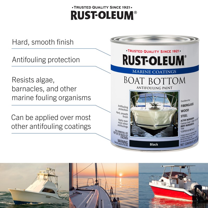 Rust-Oleum 396967​ Marine Flat Boat Bottom Antifouling Paint, Quart, Black