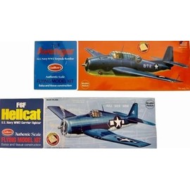 Guillow's Pair of 2 Balsa Wood Flying Model WWII Carrier-Based Airplanes, Blue