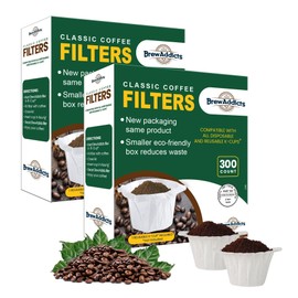 Brew Addicts 600 Paper Coffee Single-Use Filters for Keurig Brewers and Compatible with K-Cup Pods 1.0 & 2.0 Models, White Classic Design