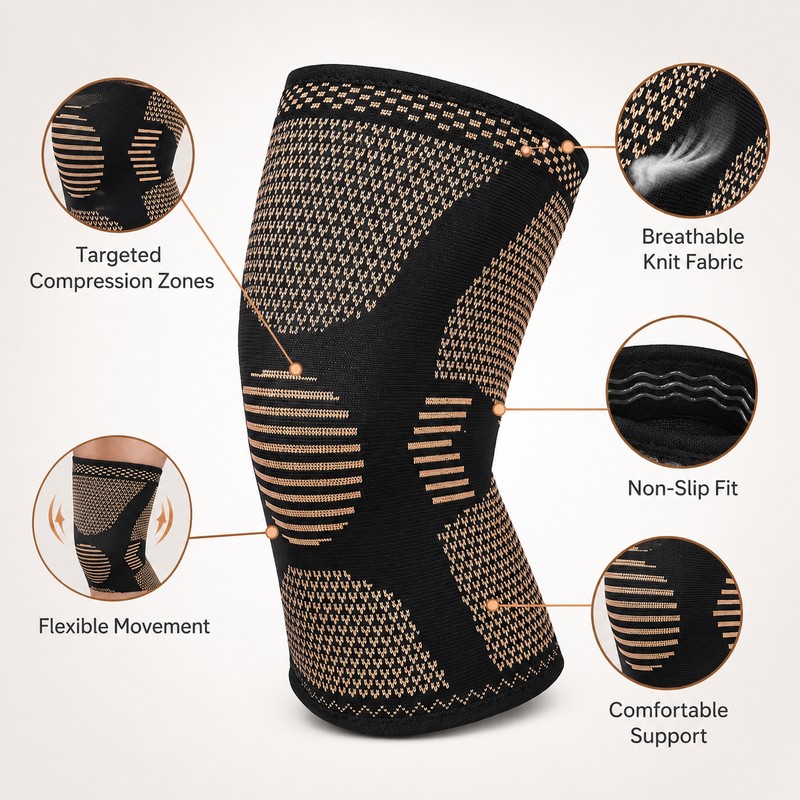 Copper Knee Compression Sleeve for Support – Lightweight Nylon Knee