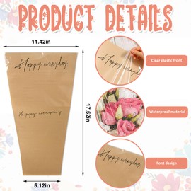 Hying 20 Pieces Flower Wrapping Bags for Bouquets, Floral Packing Sleeves Kraft Paper Bouquet Bags Wrapping Sleeves for Teacher Graduation Wedding Mother's Day Gift