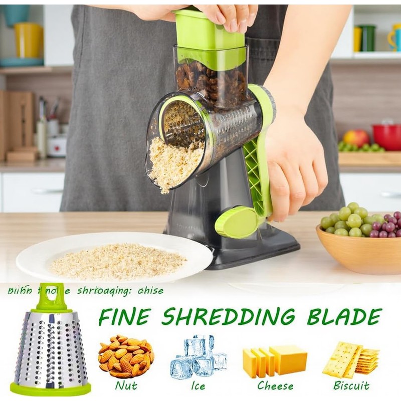 Eleko Meyar Cheese Grater with Handle, Multifunctional Manual Rotary Cheese