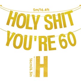 Pixaro Happy 60th Birthday Banner,60th Birthday Decorations,Gold Glitter Banner Birthday Party Decor,60th Birthday Funny Supplies Banner Decorations for Women Men