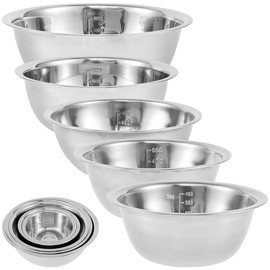 5 Piece Stainless Steel Mixing Bowl Set With Measurement Markers Multipurpose Soup Basin 5 Sizes Space Saving Nesting Bowls Mixing Bowls for Baking Cooking Food Storage (0.5L,0.8L,1.55L,2.1L,2.6L)