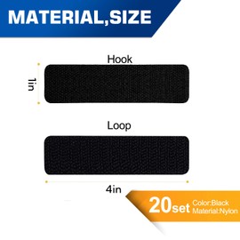 20 Sets 1x4 Inch Heavy Duty Adhesive Hook and Loop Fastener Strips, Double Sided Sticky Wall Mounting Tape for Home Office Organizing, Black