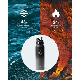 BUZIO 40oz Botella de Agua Aislada con Tapa de Pajita y Tapa Flexible, Boca Ancha de Acero Inoxidable Aislada al Vacío y Doble Pared, Fría durante 48 Hrs Caliente durante 24 Hrs
