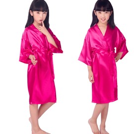 EKVHDO Birthday Squad Birthday Girl Princess Robe Spa Robes for Girls Party Satin Silk Kimono Robes Party Supplies, 4-6