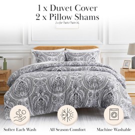 Southshore Fine Living, Inc. Oversized King/California King Duvet Cover Set – Winter Brush Collection– Includes 1 Duvet Cover and 2 Pillow Shams, Easy Care, Pure Melody Black