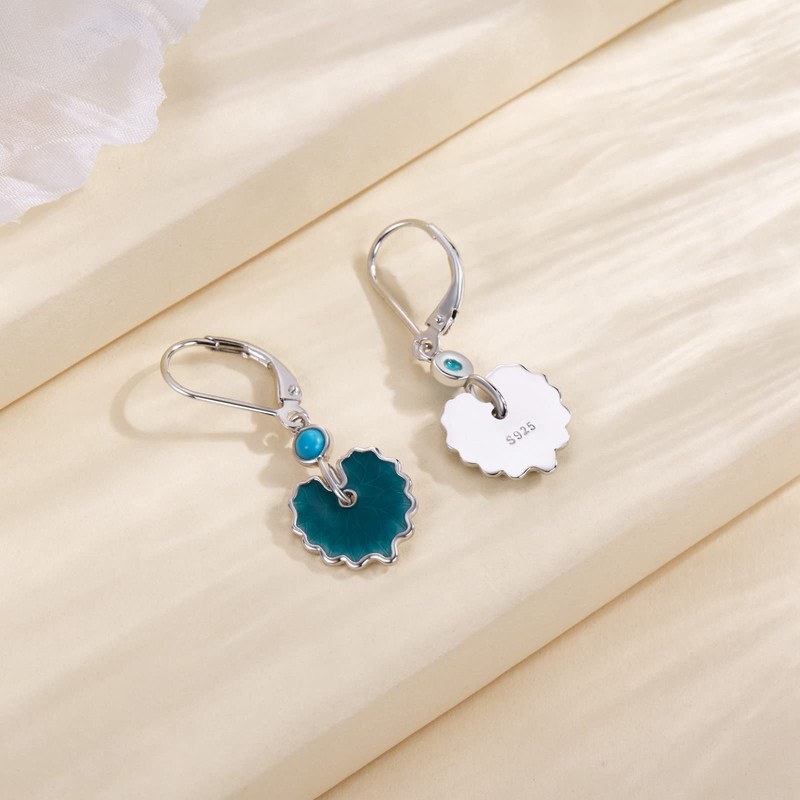 Turquoise Leaf Earrings for Women,925 Sterling Silver Turquoise Dangle Earrings,Turquoise
