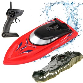 PowerTRC 2 in 1 Remote Control Speed Boat Crocodile 2.4Ghz | RC Toy Speed Boat for Pools and Lakes | Rechargeable Battery | Fun Prank Gift for Boys & Girls
