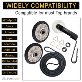 Seentech 4392065 Dryer Repair Kit With 349241T Drum Roller Kit, 691366 Idler Pulley 341241 Belt by Seentech - Exact fit for Whirlpool & Kenmore Dryers - Replaces AP3131942 AP3098345 AP6010582 WP691366
