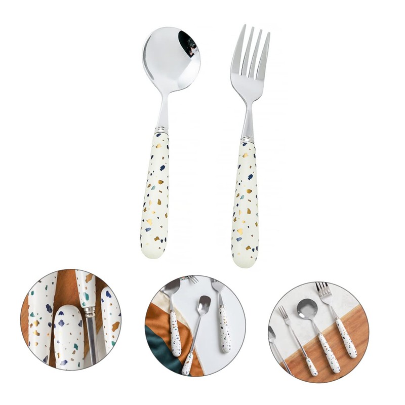 MAGICLULU 2sets Nordic Style Tableware Ceramic Handle Stainless Steel Fork