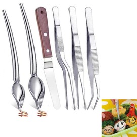 Kitchen Cooking Tweezers Culinary,6 Piece Set Stainless Steel Tweezer Precision Tongs Offset Tip for Cooking Food Design Styling