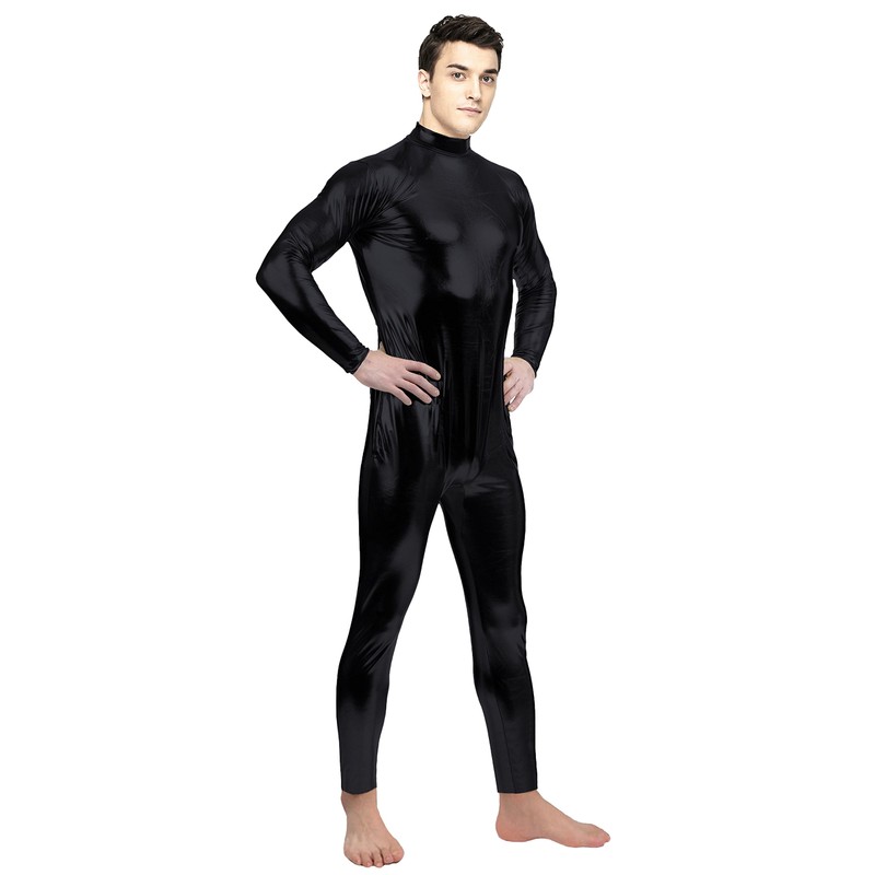 Aniler Unisex Shiny Metallic Unitard Zipper Tight-fitting Stretchy Costume Bodysuit