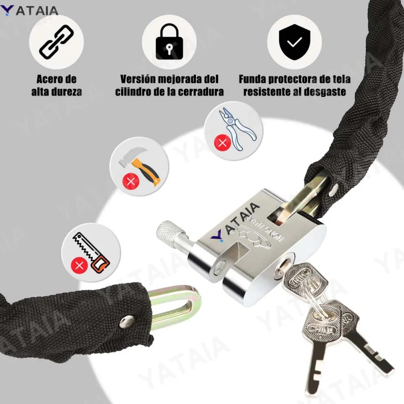 Candado Yataia Antirrobo Cadena 120cm Acero Bicicleta Moto Negro