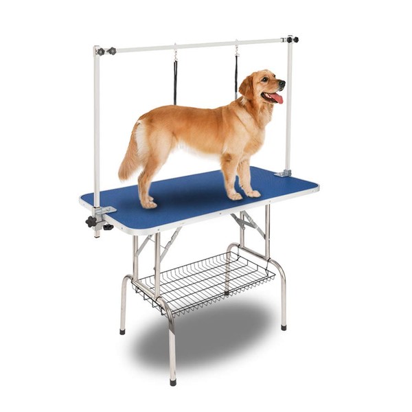 Bonnlo 32-inches Pet Grooming Table, Portable Dog Grooming Table with Arm Noose & Mesh Tray, Adjustable Foldable Pet Groom Table Stand for Dog Cat, Maximum Capacity Up to 330 LBS (32in)