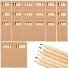 HENGBIRD 20 Packs Colouring Pencils Set with 6 Colouring Pencils, Red, Yellow, Brown, Green, Blue, Black Mini Colouring Pencils, Multicoloured Wooden Pencils in Cardboard Case, Colouring Pencils for
