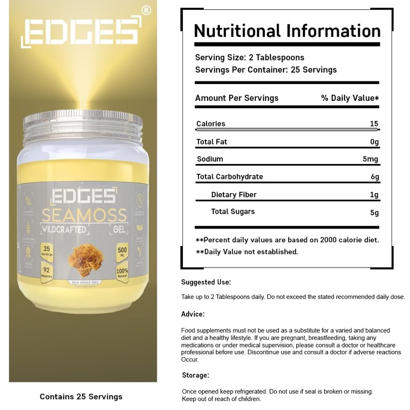 Edges Irish Sea Moss Gel 550ml - 100% Wildcrafted Sea