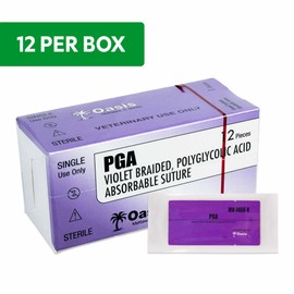 Oasis Vet PGA (Polyglycolic Acid) Surgical Suture, 1, (CP-1) 1/2 37mm Reverse Cutting Needle, 75cm, 12/Box, Veterinary Use