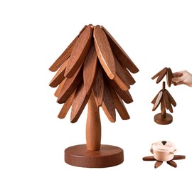 4pcs Wooden Trivets, Yellow-Brown Tree Coasters - Table Decoration for Hot Dishes Hot Pad Bowls and Teapots，Heat Resistant Beech Wood