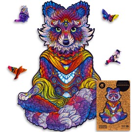 UNIDRAGON Original Wooden Jigsaw Puzzles - Emanating Raccoon, 105 pcs, Small 7"x9.4", Beautiful Gift Package, Unique Shape Best Gift for Adults and Kids