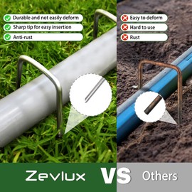 Zevlux Landscape Staples Galvanized Garden Stakes,4 inch 50 Pack 12 Gauge Heavy Duty Garden Pins for Fences, Lawns, Weed Barriers and Landscape Fabrics, Irrigation Hose,Yard Lawn, Landscape Fabric.