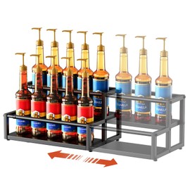 Nuovoware Expandable Coffee Syrup Organizer, 2-Tier Syrup Rack, Black