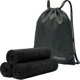 muno+ Toalla Microfibra para Gimnasio 65×39 cm – Pack de 3 Toallas de Microfibra Negras con Morral Tipo Mochila – Secado Rápido, Ligeras y Compactas – Toallas de Gimnasio.