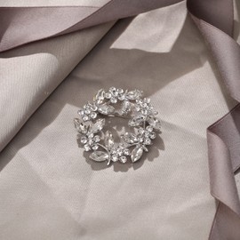 EVER FAITH Austrian Crystal Flower Wreath Brooches Pin, Vintage Inspired Hollow Garland Wedding Prom Brooch Clip for Women White Silver-Tone