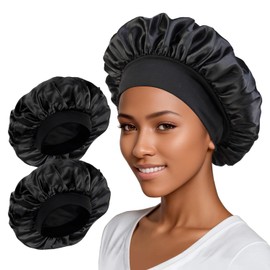 STUDIO LIMITED Luminous Silky Sleep Bonnet for Women Super Jumbo Black Cap for Braids, Curly Hair, Locs, and Natural Hair (Super Jumbo, Black)