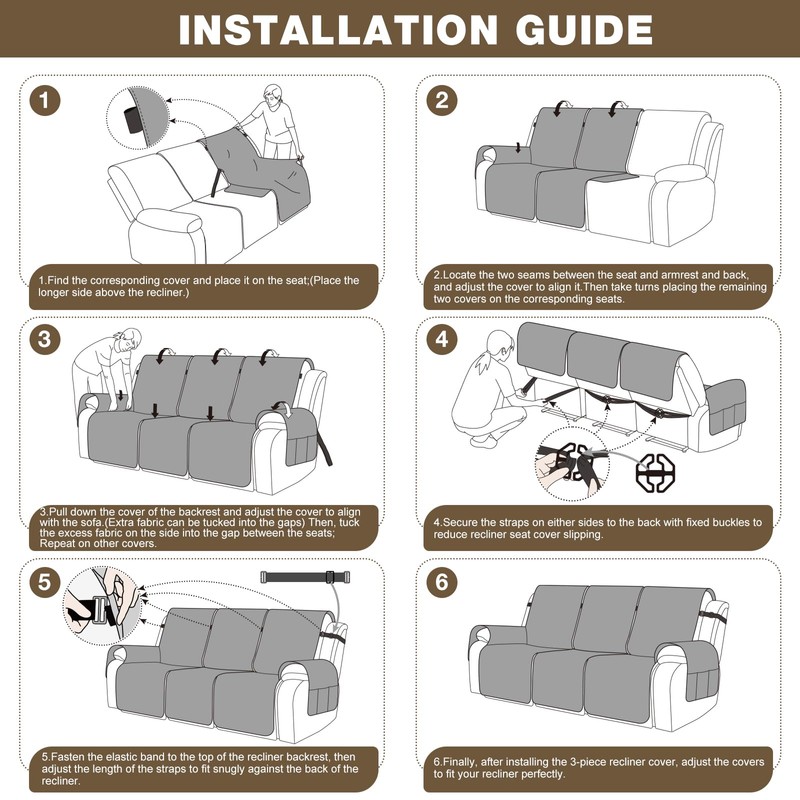 TAOCOCO 100% Waterproof Recliner Sofa Cover, Non Slip Split Couch