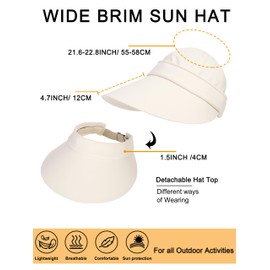 La Carrie Women Sun Hats Detachable Wide Brim UV Protection UPF 50+ Summer Beach Visor for Outdoor Sports(Beige)