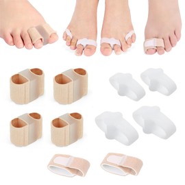ZFISH 10 Pieces Hammer Toe Corrector for Women, Toe separators Men, Toe separators Corrector, Toes spacers 2 Pieces Small Cloth Strips with 2 Loops (4 Nylon + 4 Gel)