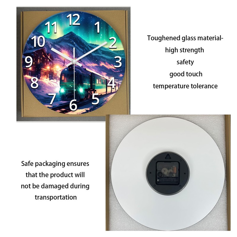 XNM Aurora Glass Battery Wall Clock 12 Inch Snow Mountain