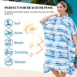 Kato Tirrinia Changing Robe With Hooded,Oversized Windproof Towel Poncho for Beach Surfing Outdoor Sports,Swimming Wetsuit Changing Bath Robe,One Size Fit Adults,Women,Men,Aqua Leaf