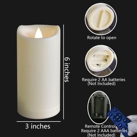 EZiKitchen 3"x6" Outdoor Waterproof Candles LED Battery Operated Candles Plastic Flickering Flameless Candles with Timer/Remote Wedding Party,2 Pack