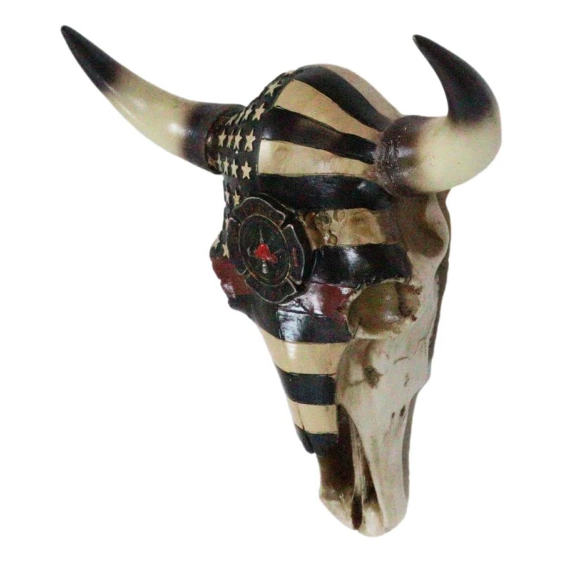 Western Bison Bull Cow Skull With USA Flag Maltese Fire