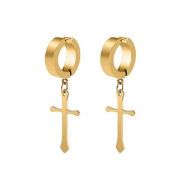 Non-pierced Earrings Set for Men Women Cross Titanium Steel Hoop Dangle Clip On Earring Gold