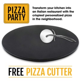 Heritage 15" Ceramic Pizza Stone Set - Non-Stick, Stain-Free with Bonus Cutter - Black