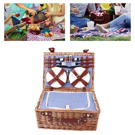 Picnic Basket Set for 4 Persons Willow Hamper Basket Sets with Insulated Compartment, Wicker Picnic Hamper for Camping,Outdoor,Valentine Day,Thanks Giving,Birthday